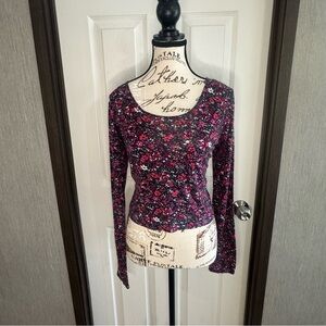 Map to Mars Floral Long Sleeve Top - Black and Pink Size XL